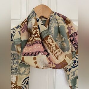 Silk lotus motif oblong scarf